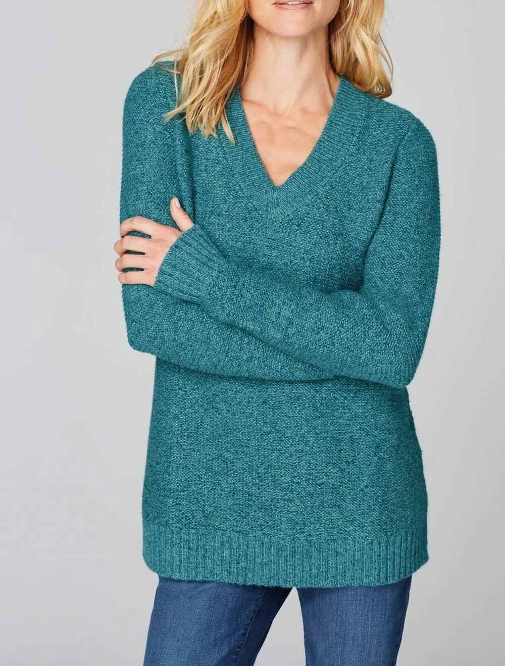 J. Jill Sweater Medium Blue Marled V-Neck Pullover Cotton Blend